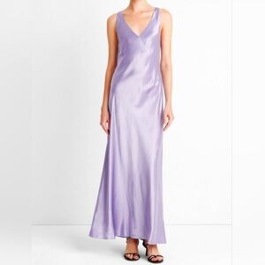 Vince Satin V-Neck Bias Maxi Slip Dress Wisteria Purple Size Large